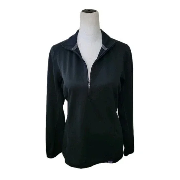 Patagonia Capilene Midweight Base Layer Top Womens Small Black 1/4 Zip Pullover - Picture 2 of 15